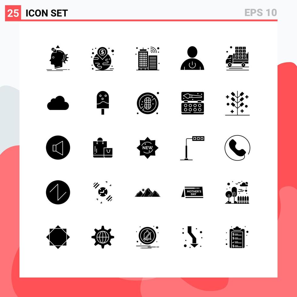 User Interface Pack of 25 Basic Solid Glyphs of agriculture human location energy avatar Editable Vector Design Elements