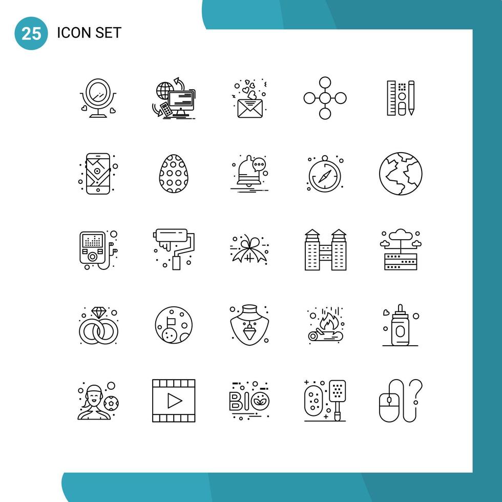 25 Thematic Vector Lines and Editable Symbols of pen network security link mail Editable Vector Design Elements