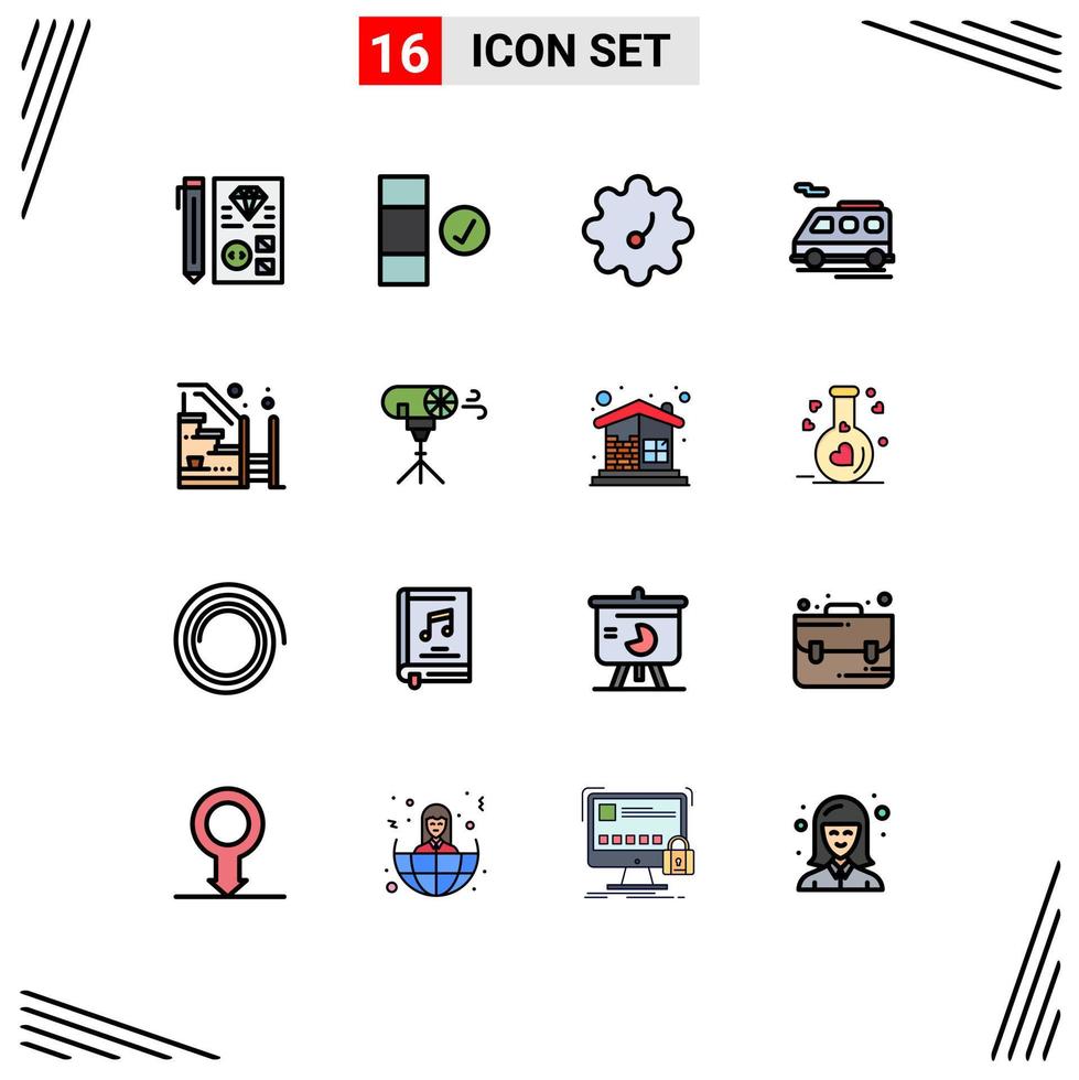 Editable Vector Line Pack of 16 Simple Flat Color Filled Lines of property stairs patterson progress van Editable Creative Vector Design Elements