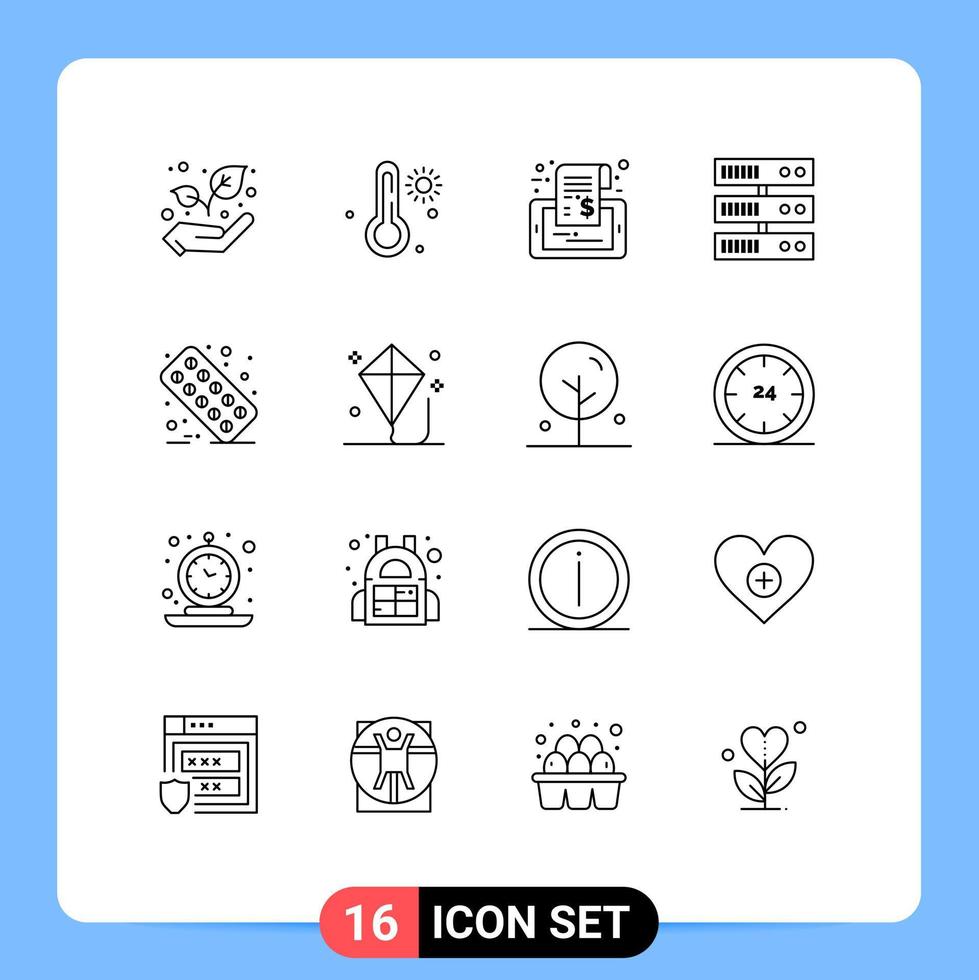 Group of 16 Outlines Signs and Symbols for tablet medical phone healthcare datacenter Editable Vector Design Elements
