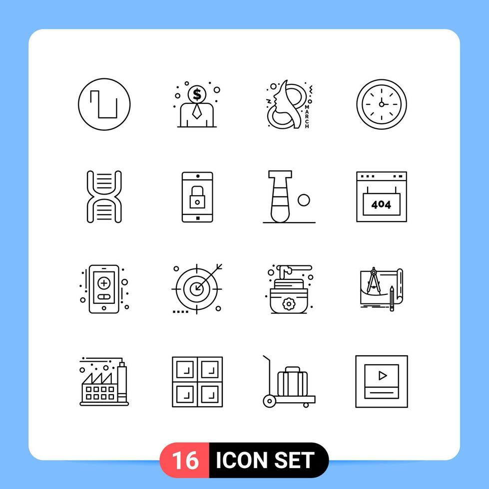 Editable Vector Line Pack of 16 Simple Outlines of physics dna symbol biology speedometer Editable Vector Design Elements