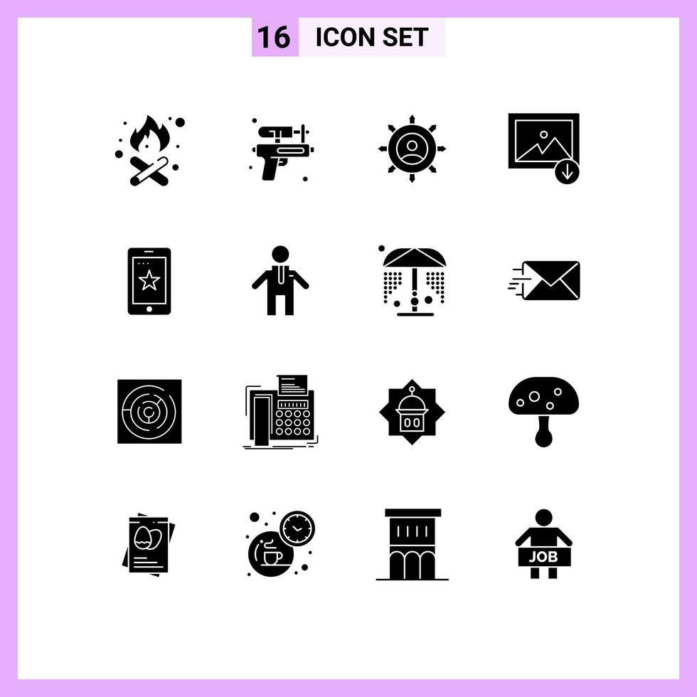 Pack of 16 creative Solid Glyphs of cell mobile connection mountain download Editable Vector Design Elements