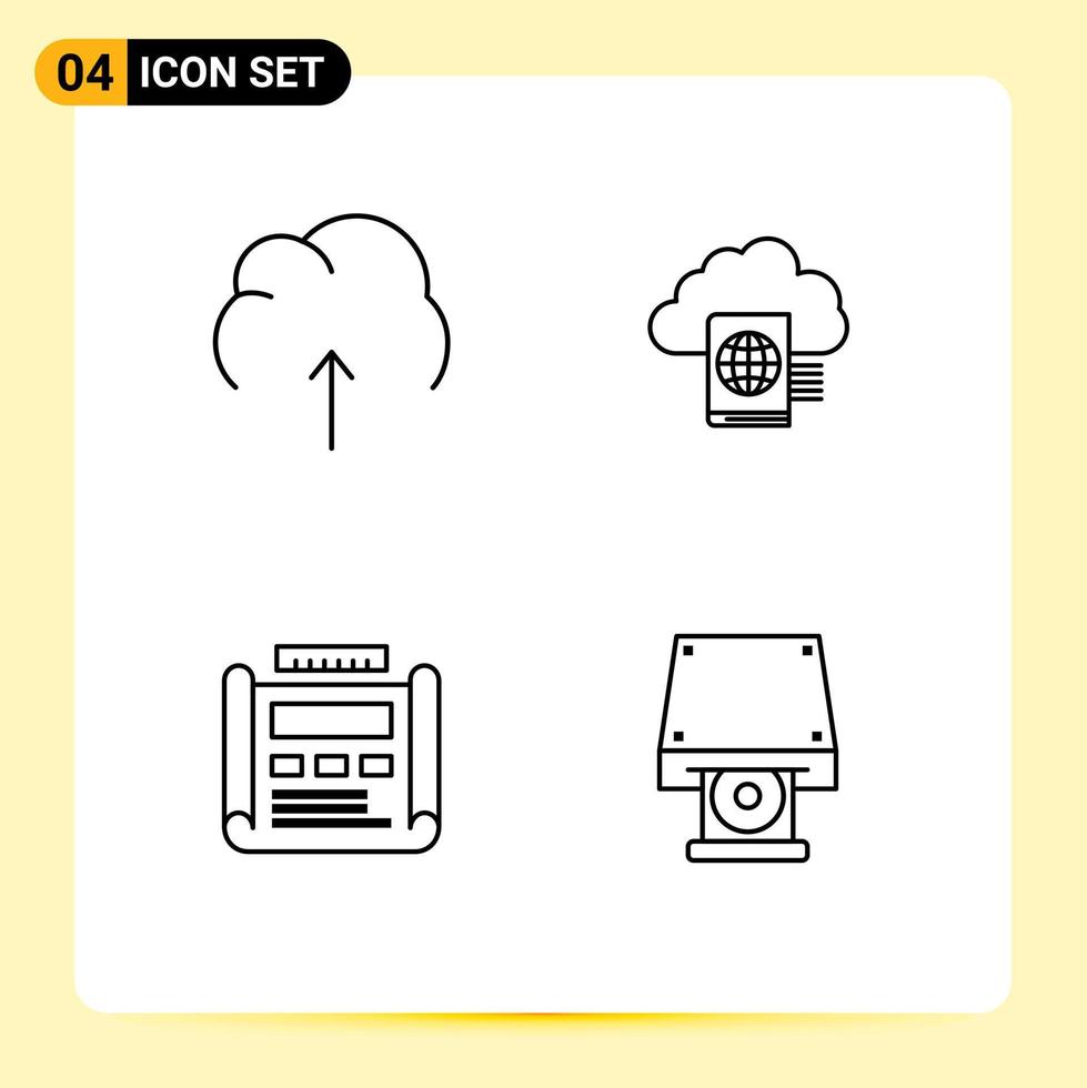 Pack of 4 creative Filledline Flat Colors of cloud blueprint server reading development Editable Vector Design Elements