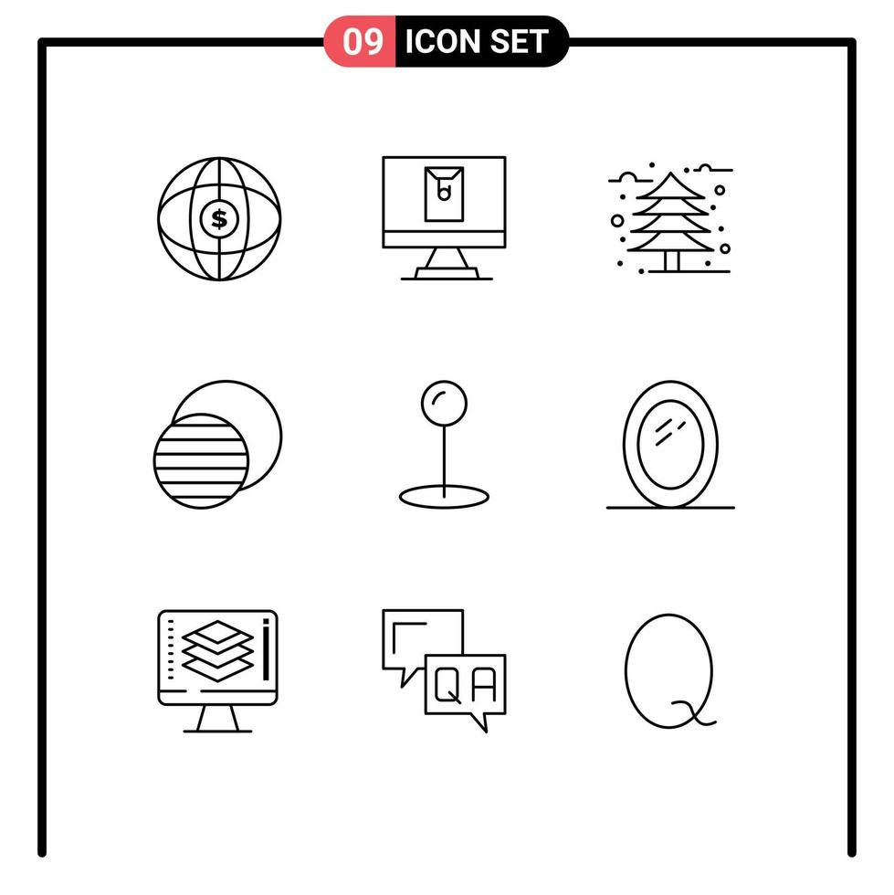 9 Universal Outline Signs Symbols of furniture maps tree sun science Editable Vector Design Elements