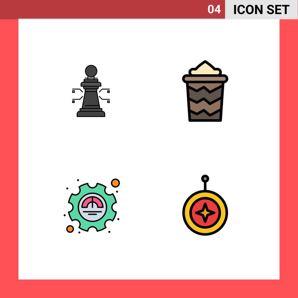 Pictogram Set of 4 Simple Filledline Flat Colors of chess excellency game summer productivity Editable Vector Design Elements