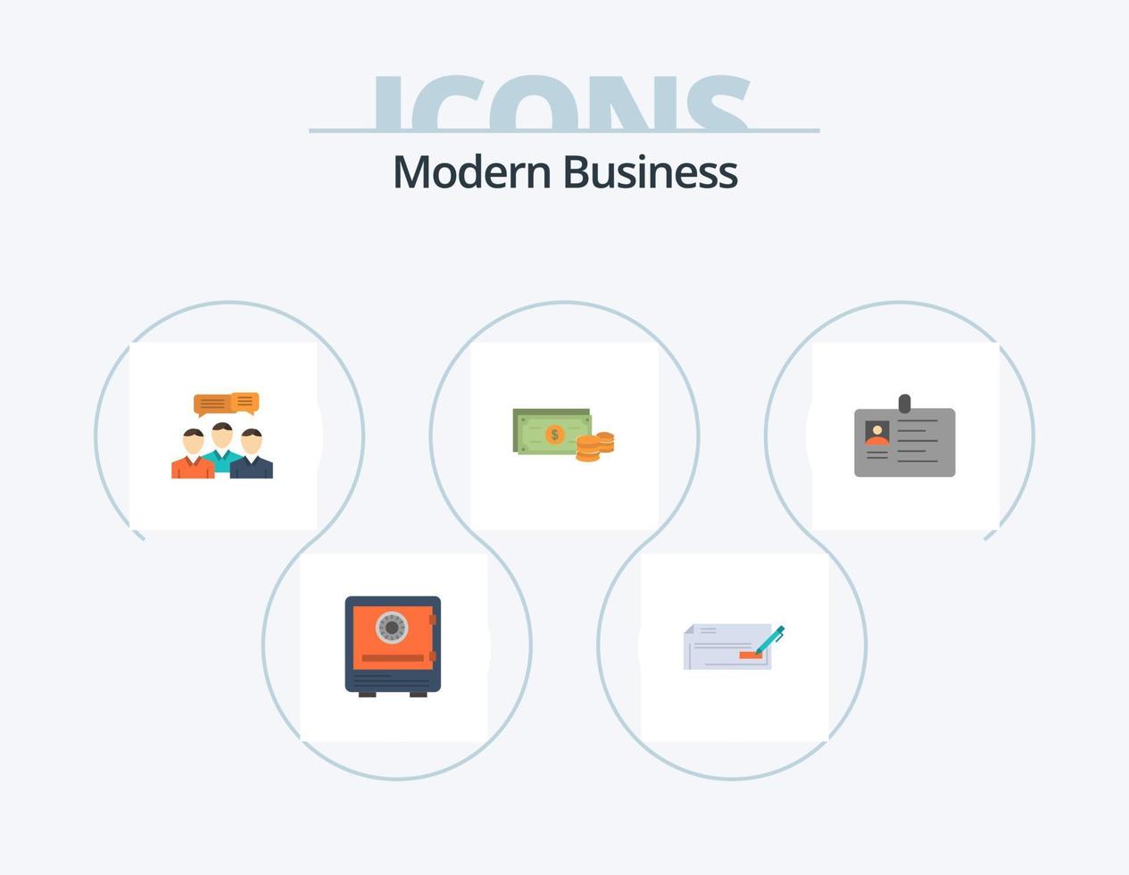 Modern Business Flat Icon Pack 5 Icon Design. meeting. consulting. bank. business. money vector