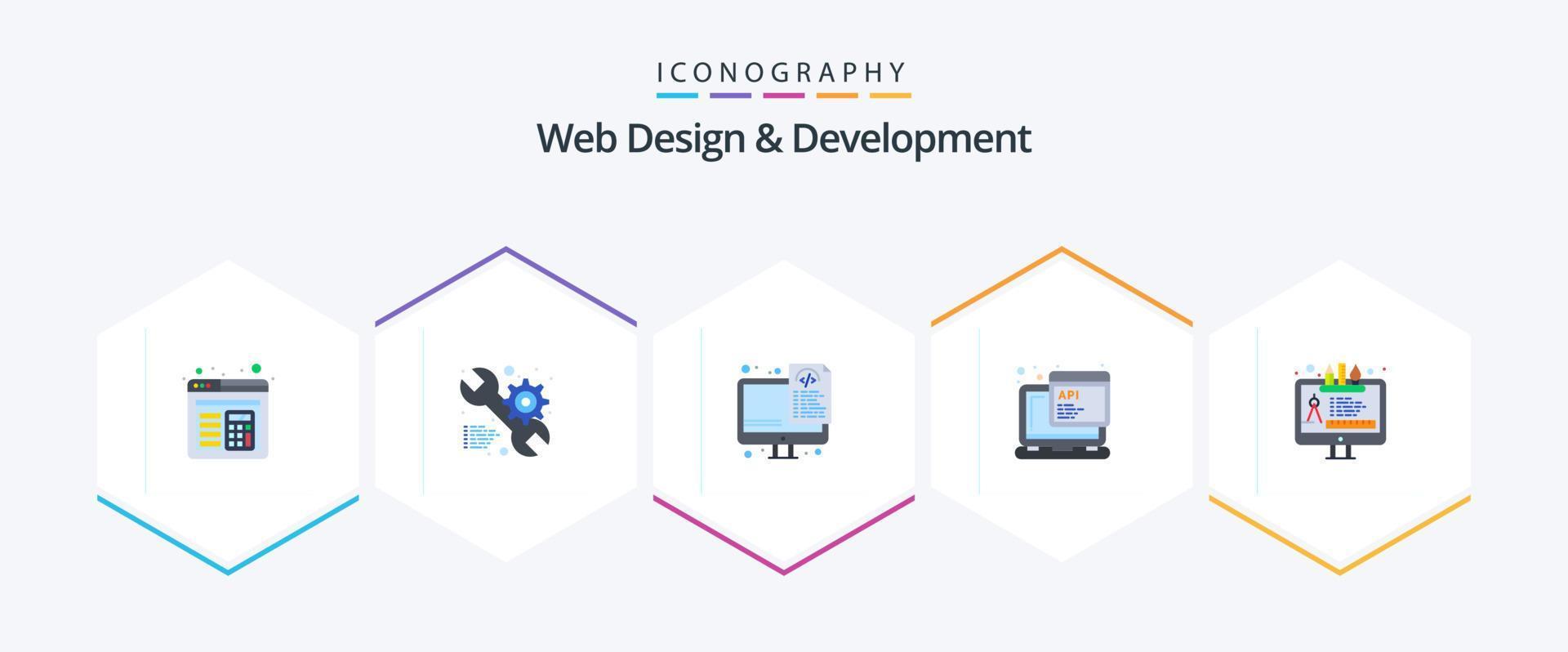diseño y desarrollo web Paquete de 25 iconos planos que incluye web. diseño. mejoramiento. programación. javascript vector