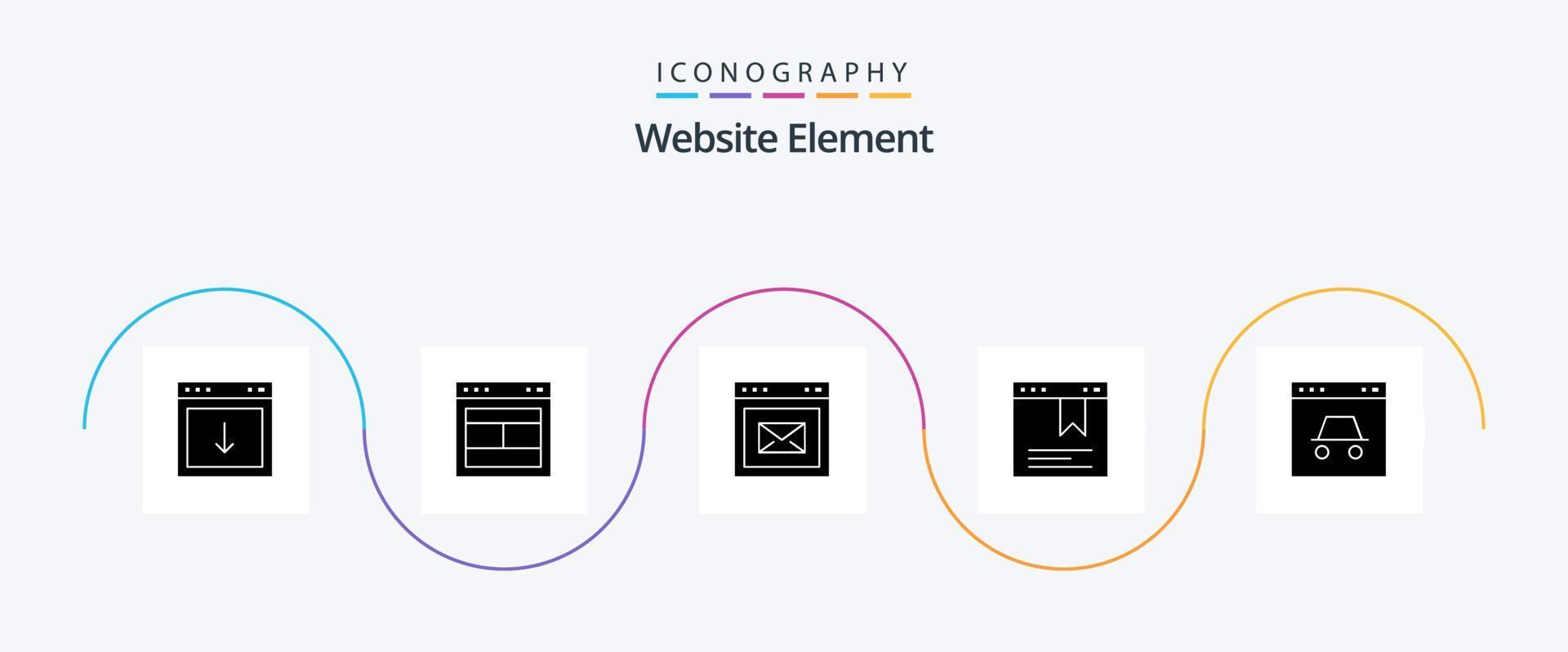 Website Element Glyph 5 Icon Pack Including hacker. page. web. bookmark. webpage vector