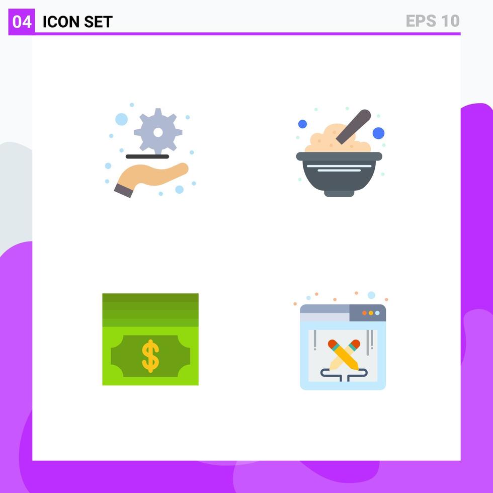 4 Thematic Vector Flat Icons and Editable Symbols of control dollar bowl oats design Editable Vector Design Elements