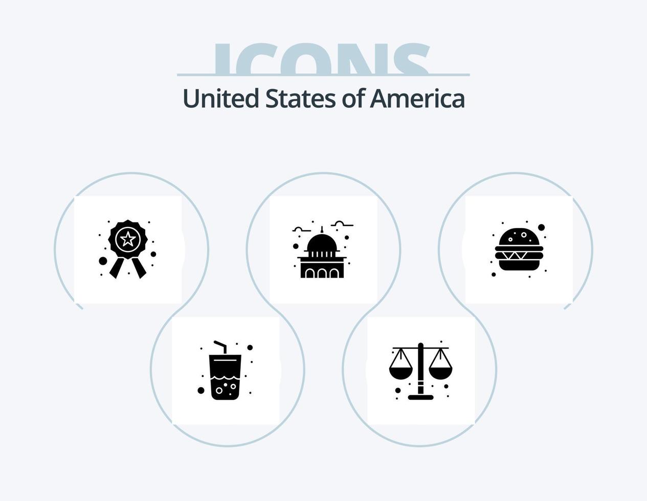 Usa Glyph Icon Pack 5 Icon Design. burger. usa. badge. landmark. building vector