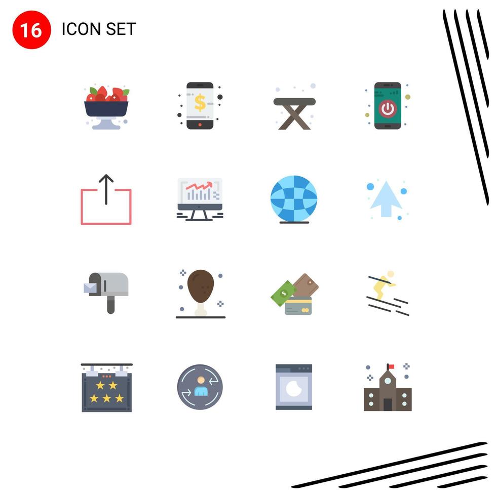 16 User Interface Flat Color Pack of modern Signs and Symbols of send arrow camping turn on switch Editable Pack of Creative Vector Design Elements