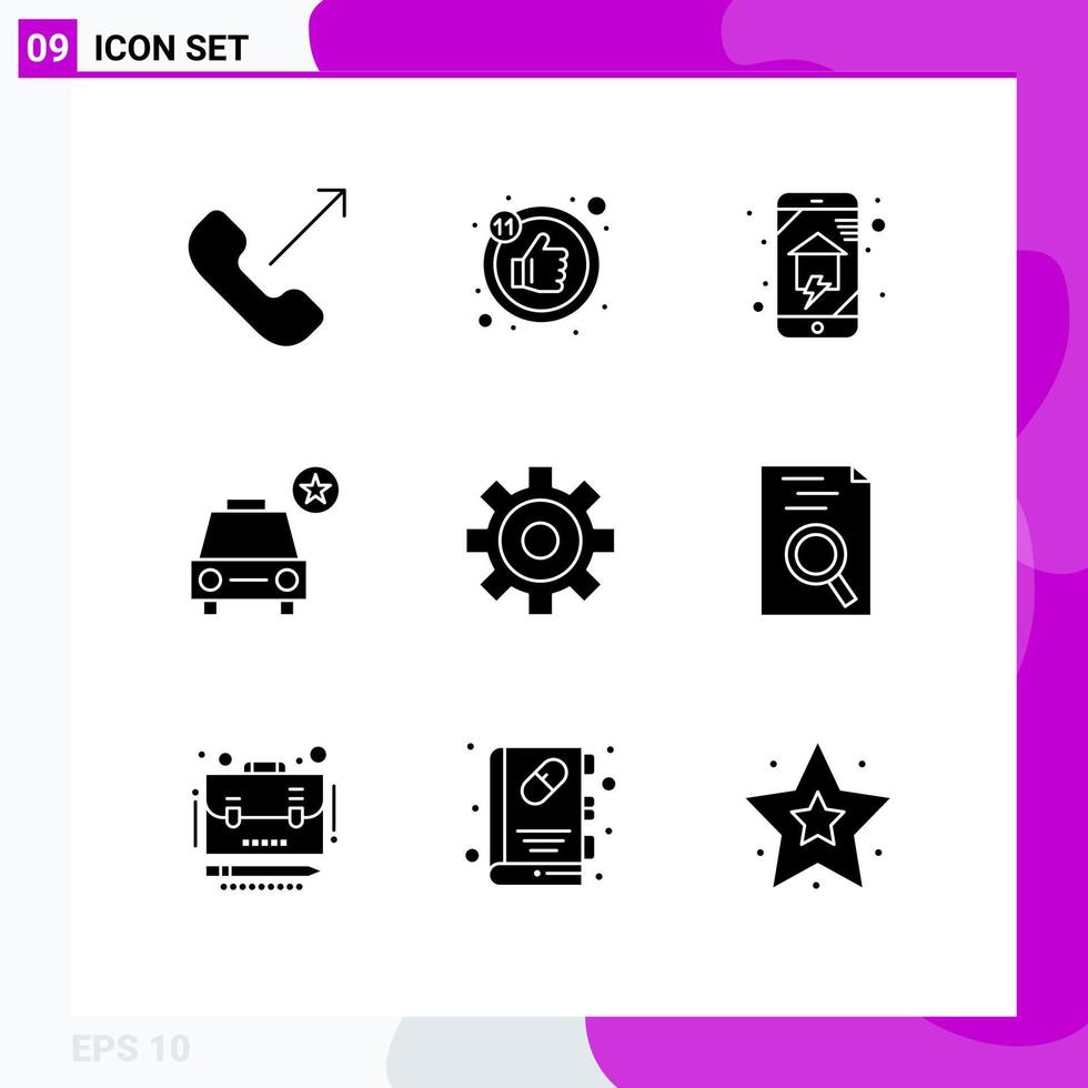 Editable Vector Line Pack of 9 Simple Solid Glyphs of hr vehicles home automation star car Editable Vector Design Elements