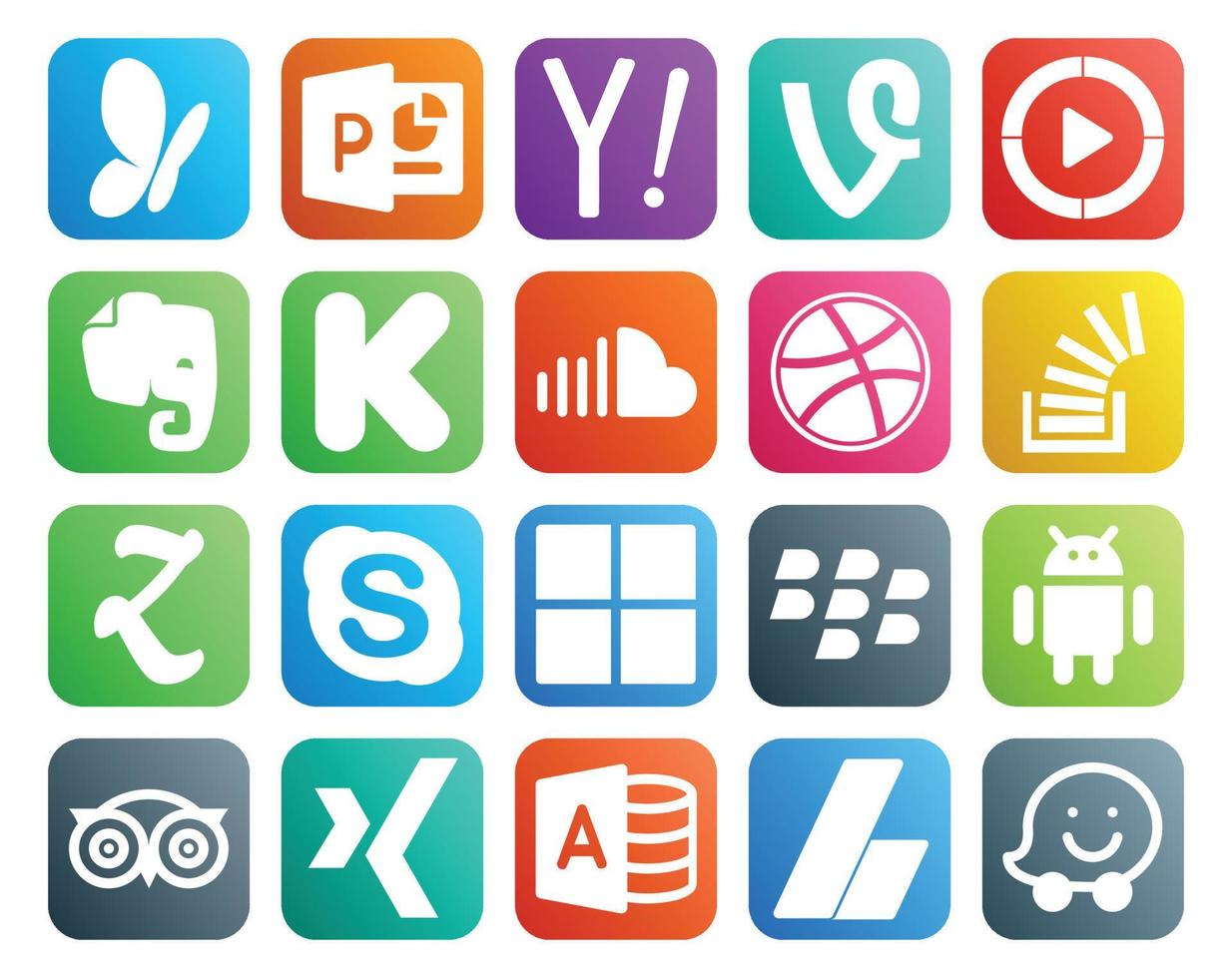 20 Social Media Icon Pack Including zootool stock kickstarter question dribbble vector