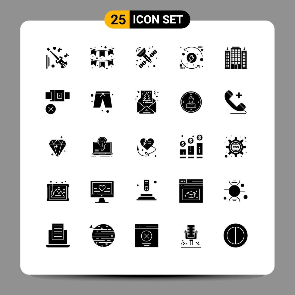 Solid Glyph Pack of 25 Universal Symbols of architecture energy communication eco control Editable Vector Design Elements