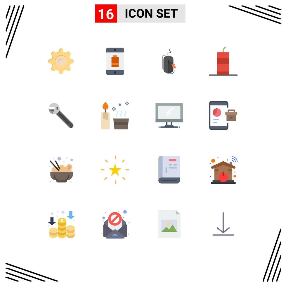 16 Thematic Vector Flat Colors and Editable Symbols of wrench military bomb click dynamite bang Editable Pack of Creative Vector Design Elements