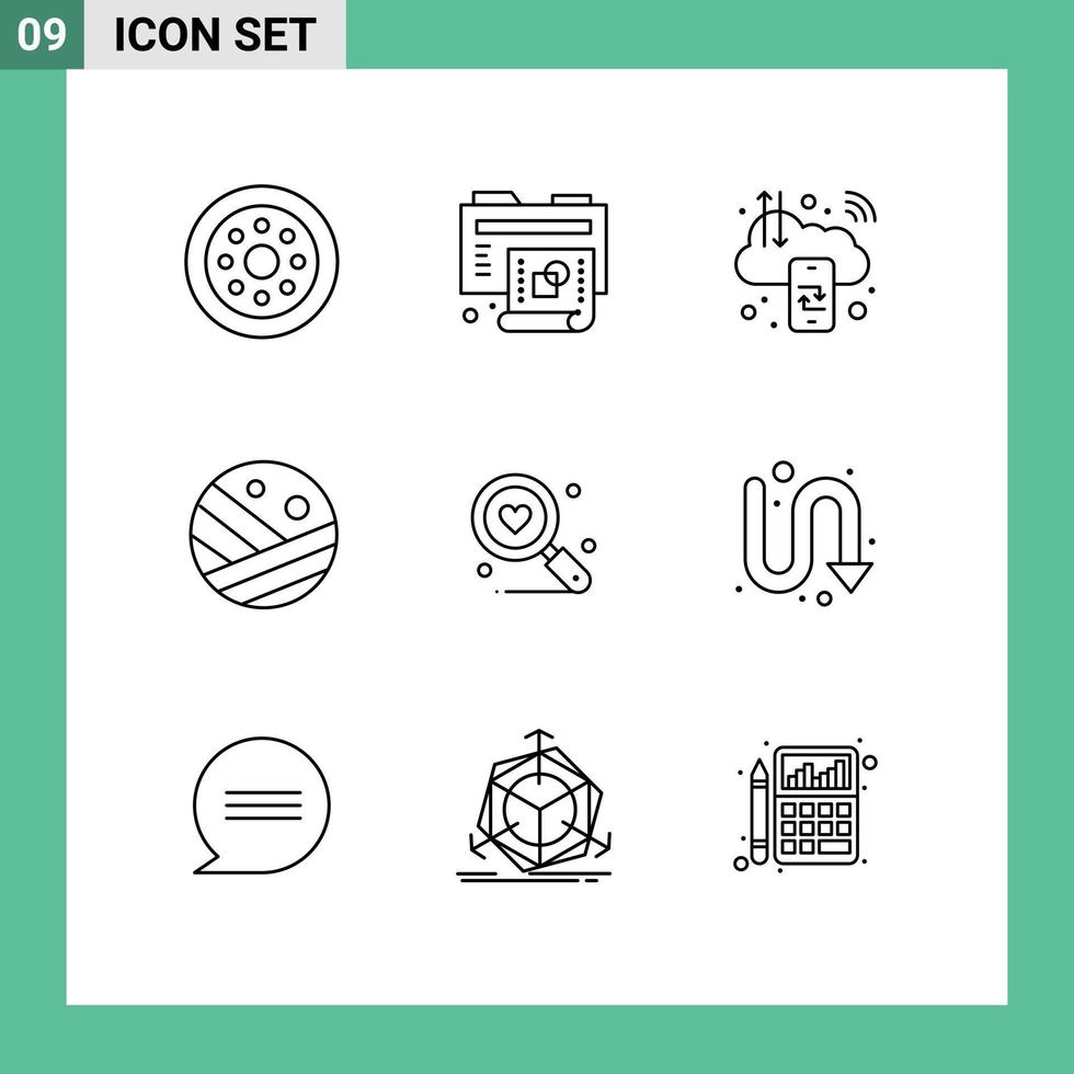 Modern Set of 9 Outlines Pictograph of search protein business proceed internet Editable Vector Design Elements