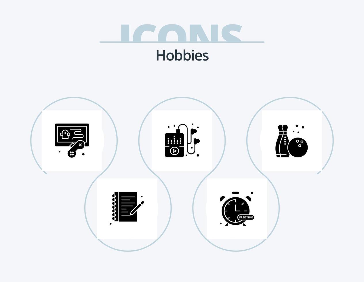 hobbies glyph icon pack 5 diseño de iconos. . aficiones. aficiones. bolos. pasatiempo vector