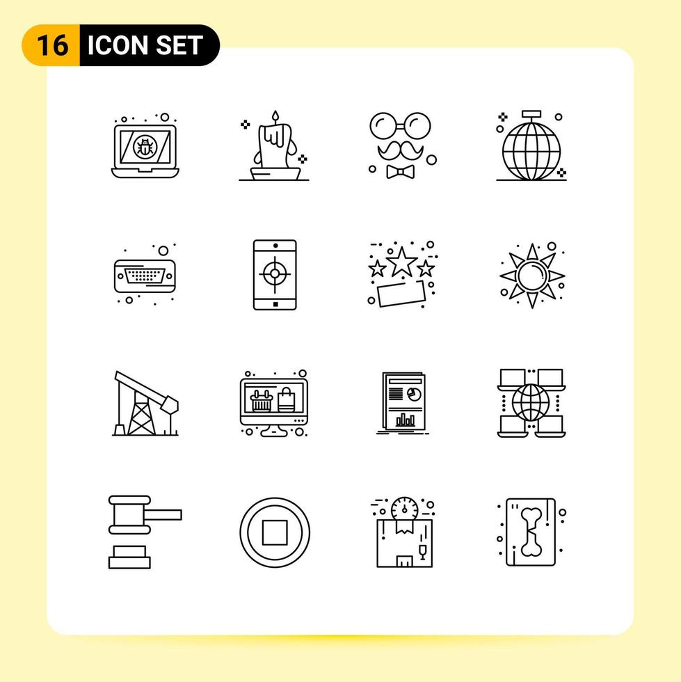 Stock Vector Icon Pack of 16 Line Signs and Symbols for disco birthday lantern ball fathers Editable Vector Design Elements