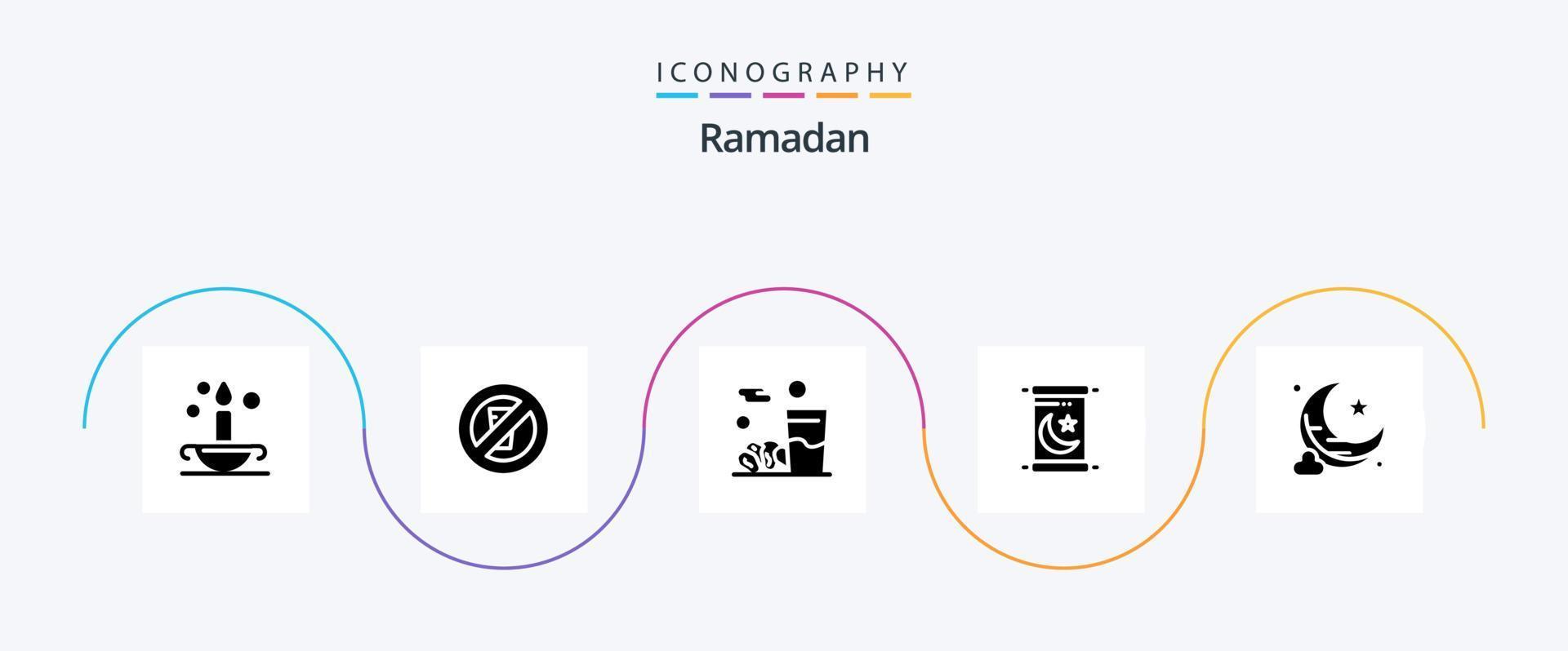 Ramadan Glyph 5 Icon Pack Including invitation . no water . kareem. food vector