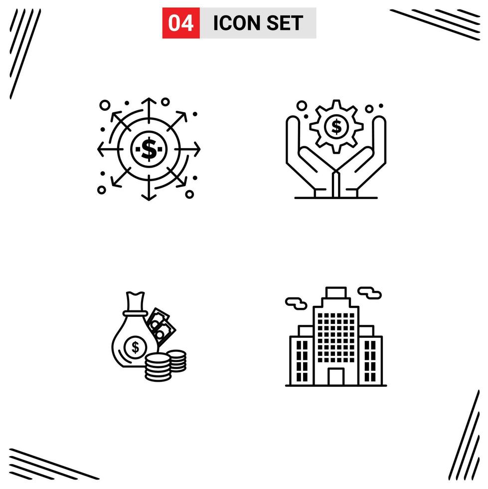 Pack of 4 creative Filledline Flat Colors of distribution bank money business management coins Editable Vector Design Elements