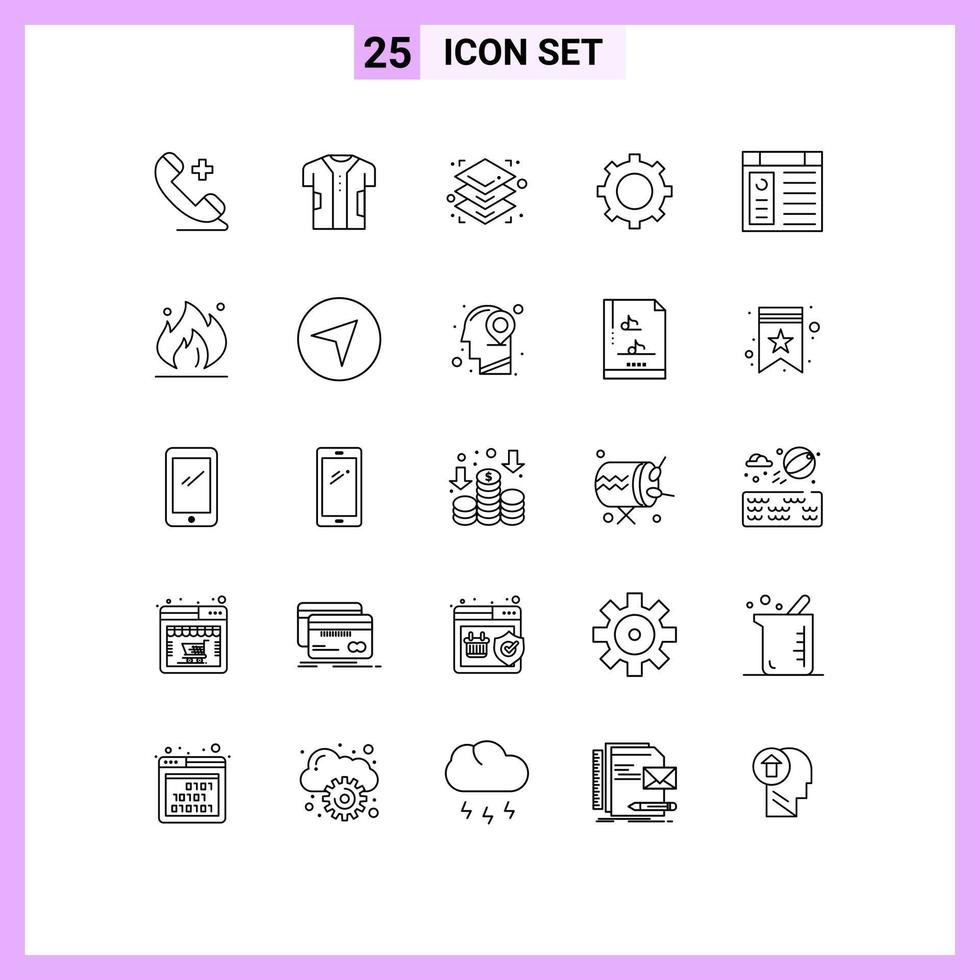 Pictogram Set of 25 Simple Lines of page app fabric gear cog Editable Vector Design Elements