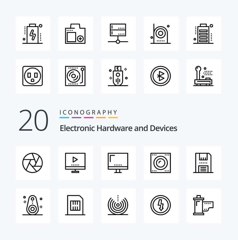 20 Devices Line icon Pack like technology gadgets video devices imac vector