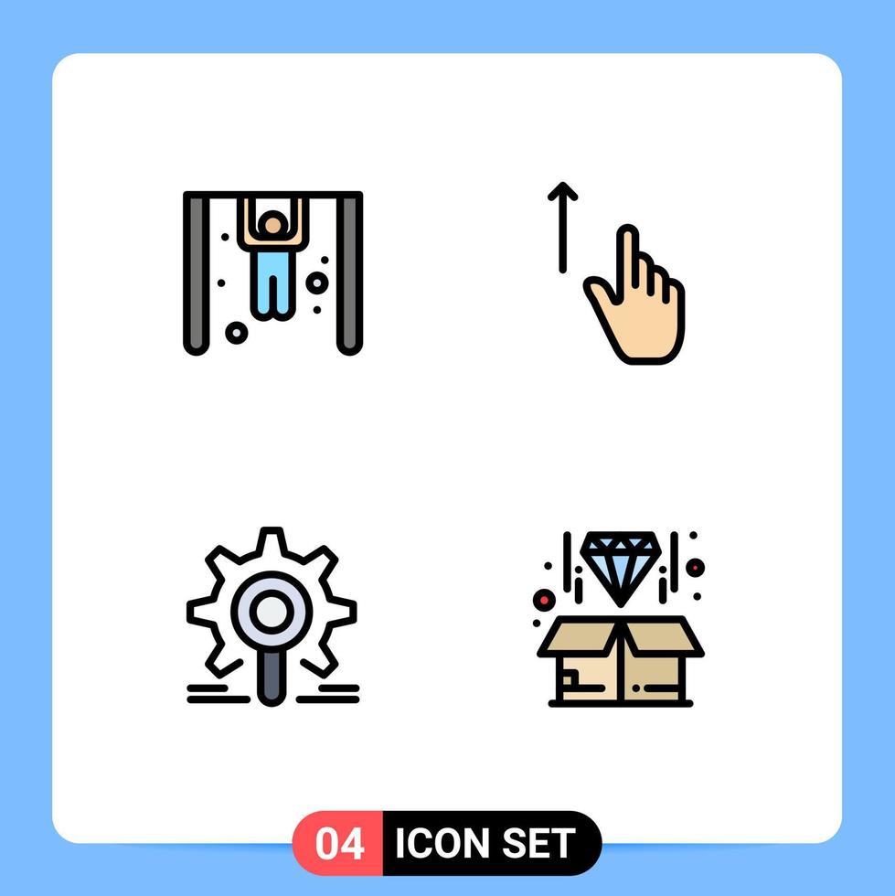Pack of 4 creative Filledline Flat Colors of competition gear up gestures research Editable Vector Design Elements