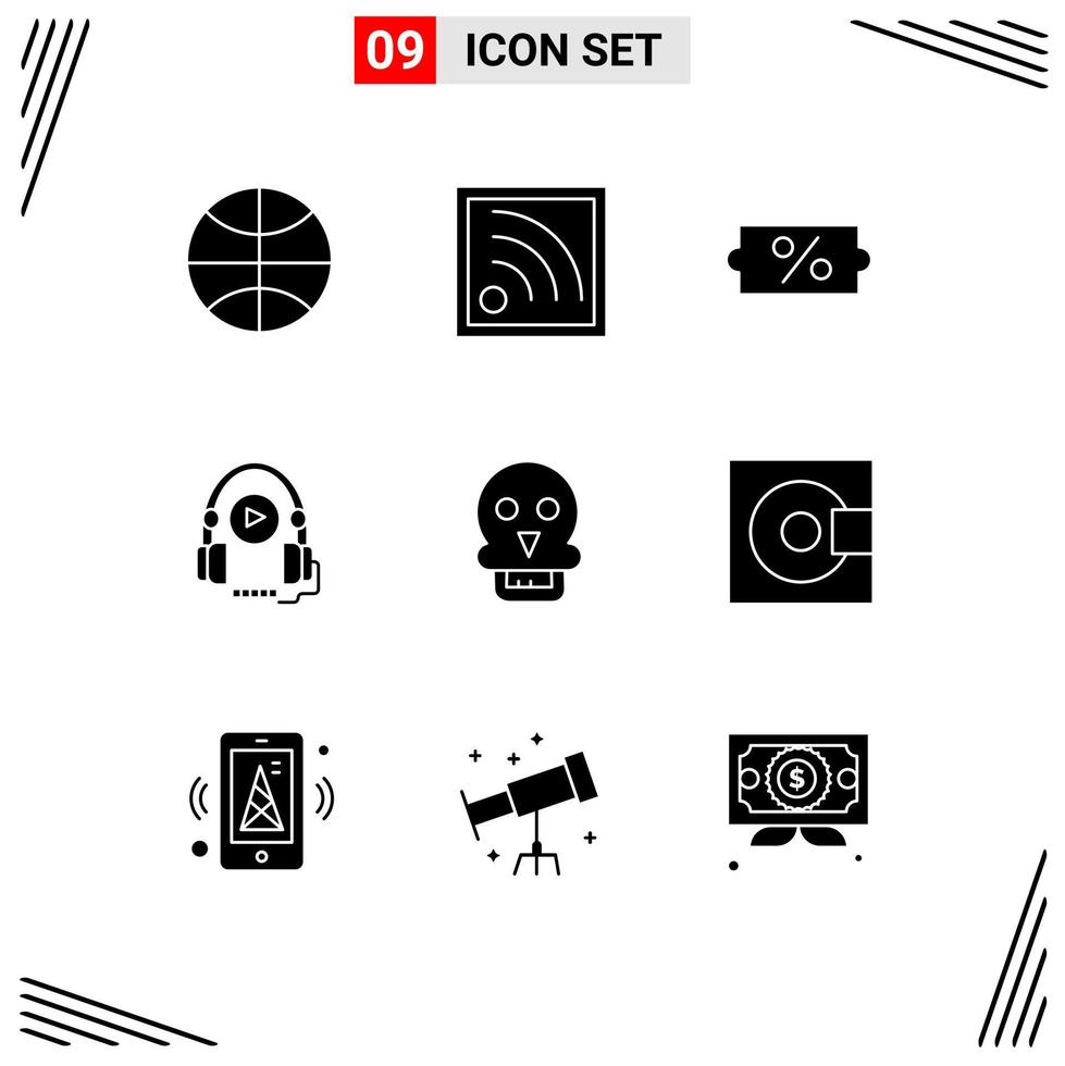 Modern Set of 9 Solid Glyphs Pictograph of man skull of death price skull language course Editable Vector Design Elements