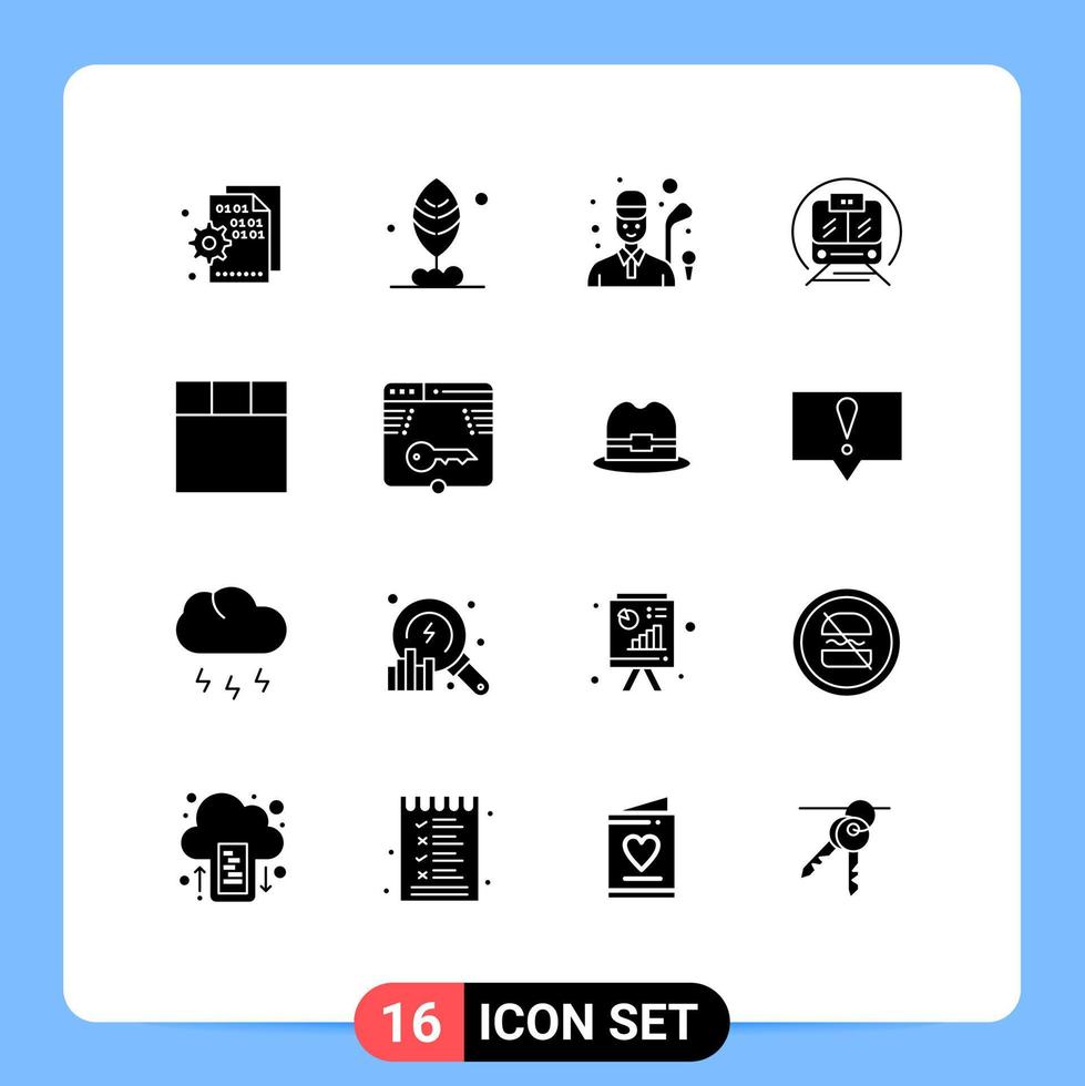Modern Set of 16 Solid Glyphs and symbols such as layout public golf trian speed train Editable Vector Design Elements