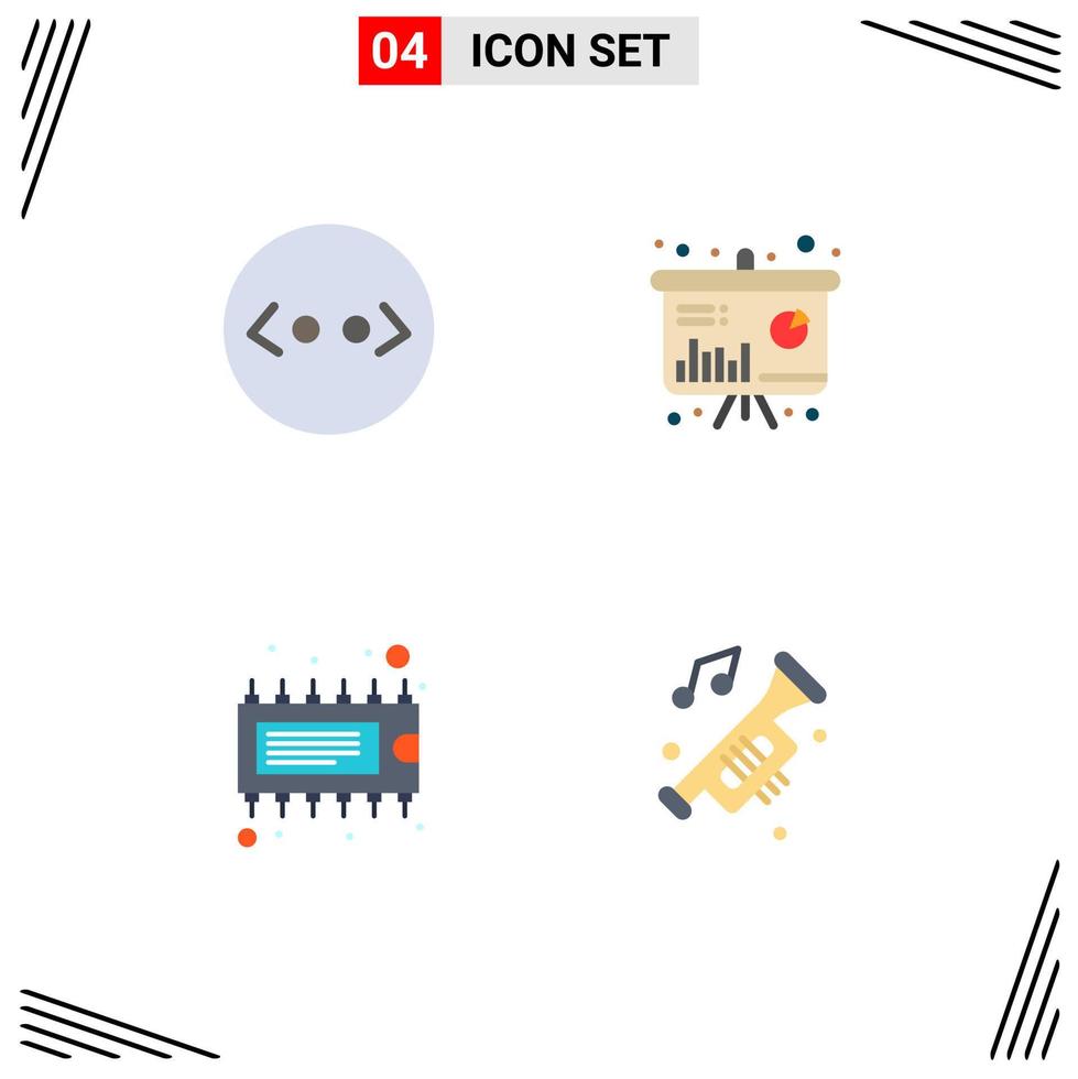 Pack of 4 creative Flat Icons of brackets electronic chart information accessories Editable Vector Design Elements