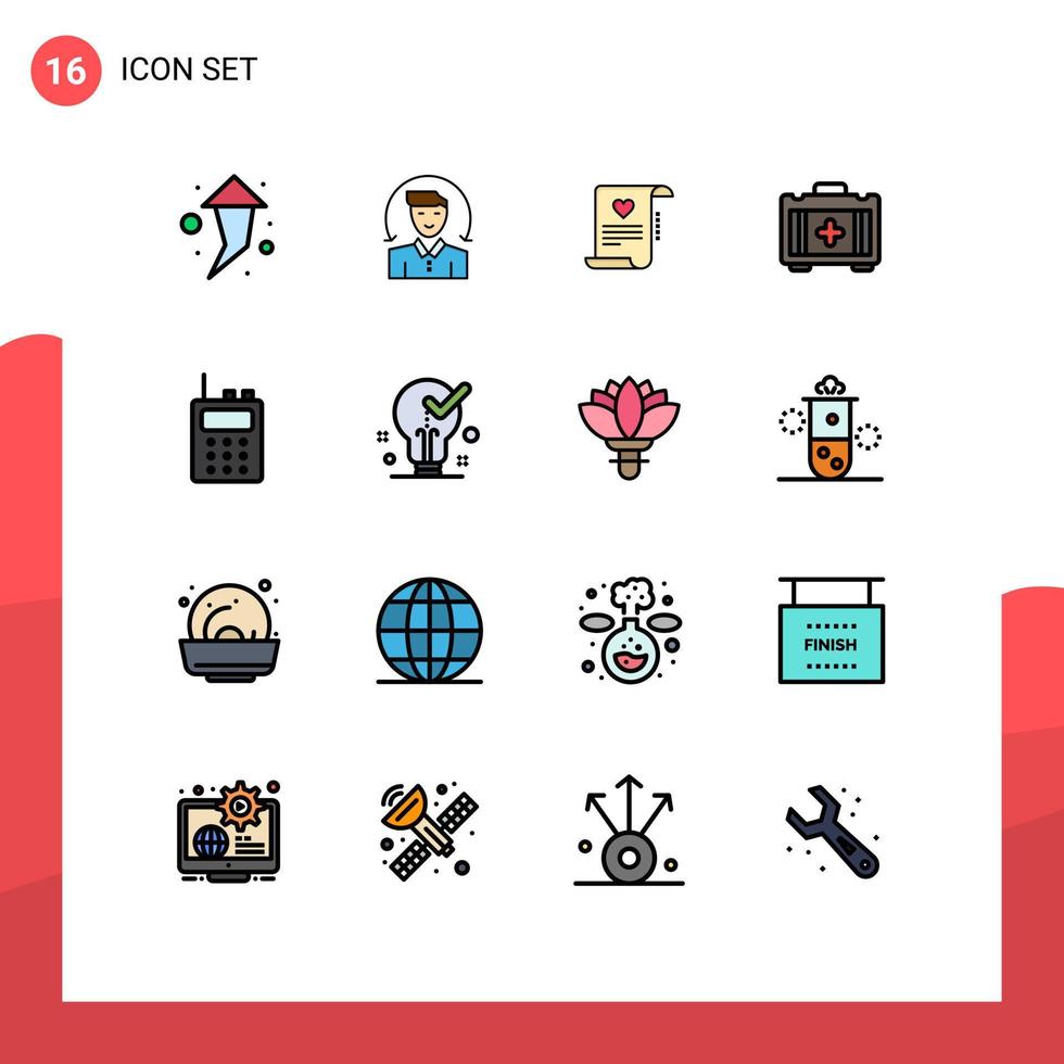 Set of 16 Modern UI Icons Symbols Signs for walkie talkie communication paper healthbag medical Editable Creative Vector Design Elements