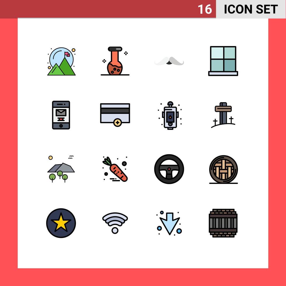 16 Universal Flat Color Filled Lines Set for Web and Mobile Applications home door gate moustache door men Editable Creative Vector Design Elements