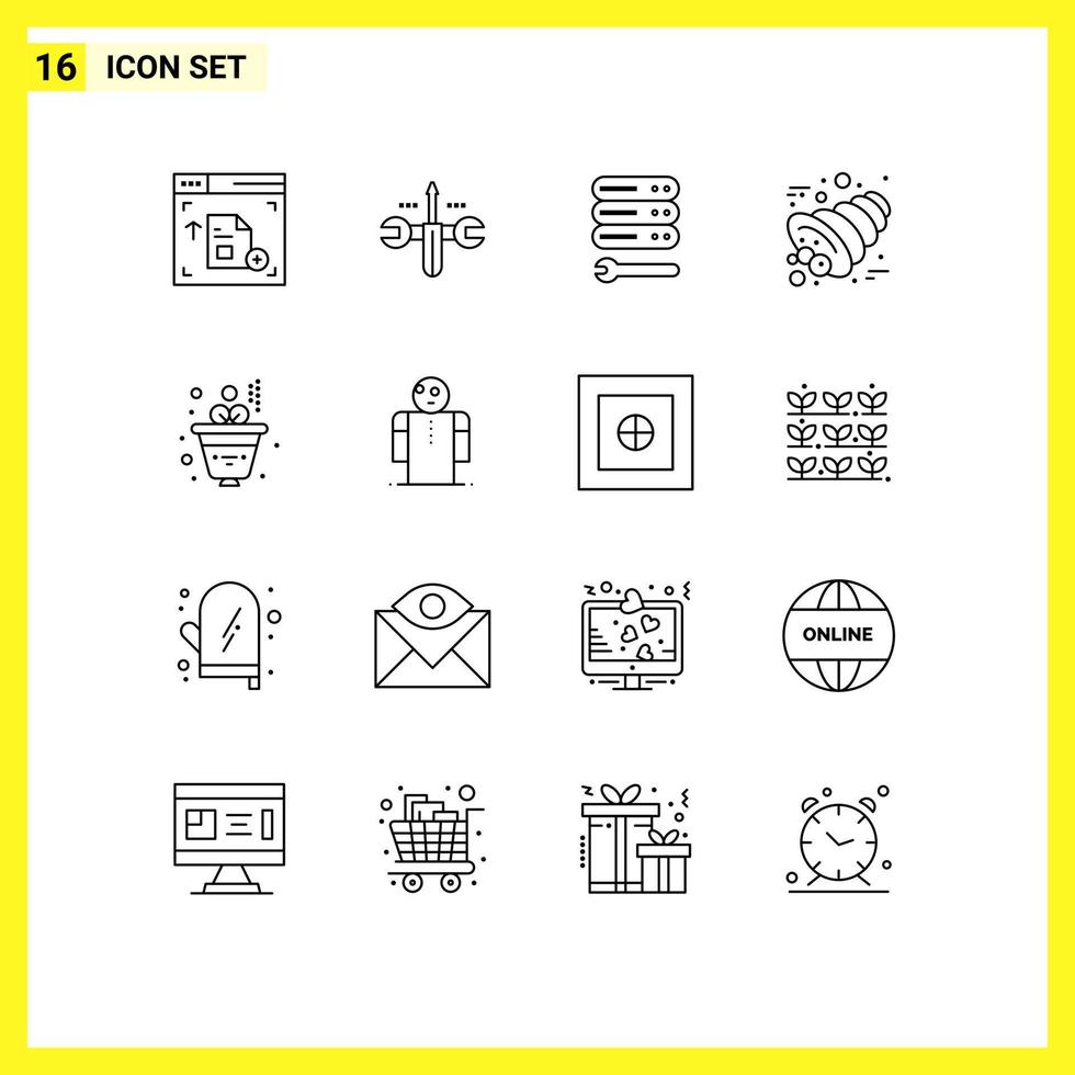 Set of 16 Modern UI Icons Symbols Signs for investment business settings thanksgiving cornucopia Editable Vector Design Elements