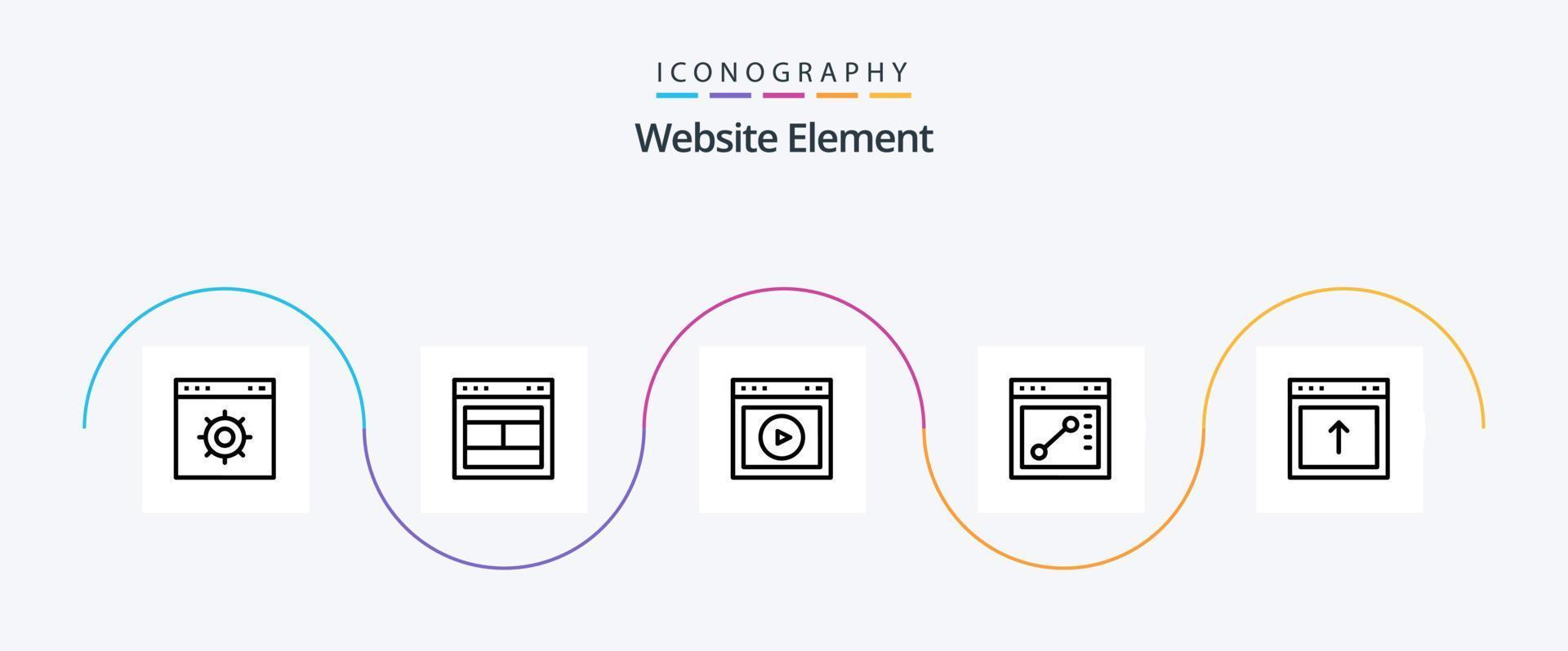 paquete de iconos de la línea 5 del elemento del sitio web que incluye la flecha. dibujar. sitio web. navegador. web vector