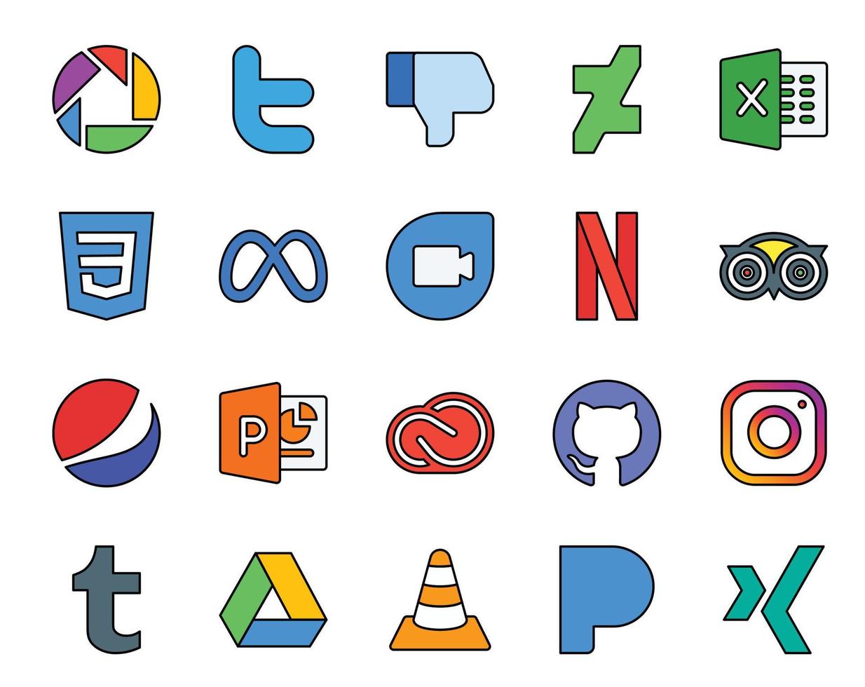 20 Social Media Icon Pack Including adobe creative cloud facebook powerpoint travel vector