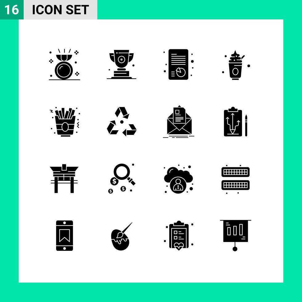 Paquete de glifos sólidos de 16 interfaces de usuario de signos y símbolos modernos de elementos de diseño de vectores editables estratégicos de primera fiesta dulce de comida rápida