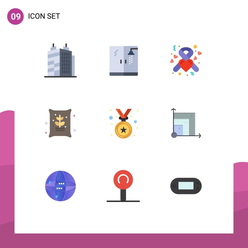paquete de 9 signos y símbolos modernos de colores planos para medios de impresión web, como elementos de diseño de vectores editables para la agricultura del premio al corazón de la medalla de scalabel