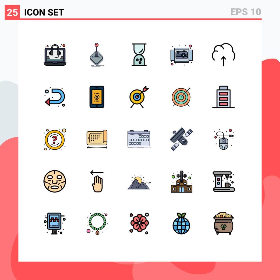 Filled line Flat Color Pack of 25 Universal Symbols of view ecommerce stick circle time Editable Vector Design Elements