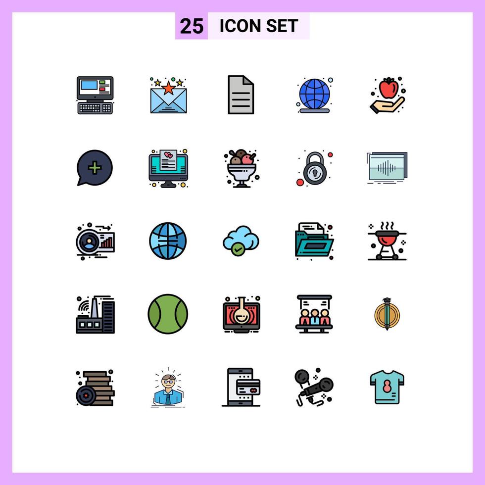 25 Filled line Flat Color concept for Websites Mobile and Apps healthy breakfast apple data seo global Editable Vector Design Elements