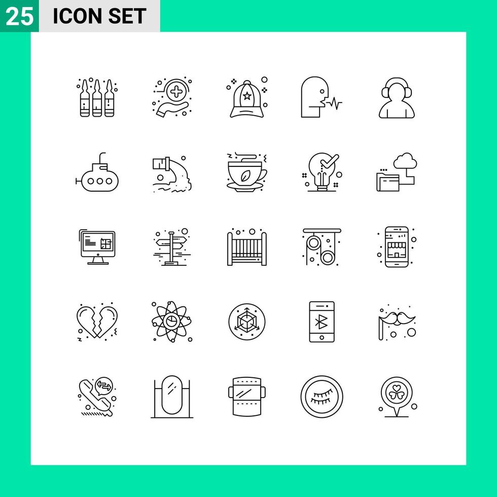 Modern Set of 25 Lines Pictograph of avatar speech accessories person audio Editable Vector Design Elements