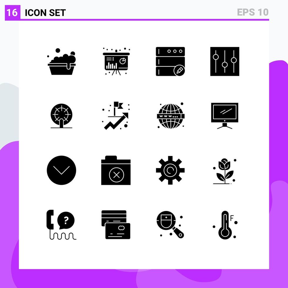 Universal Icon Symbols Group of 16 Modern Solid Glyphs of ship wheel edit user interface Editable Vector Design Elements