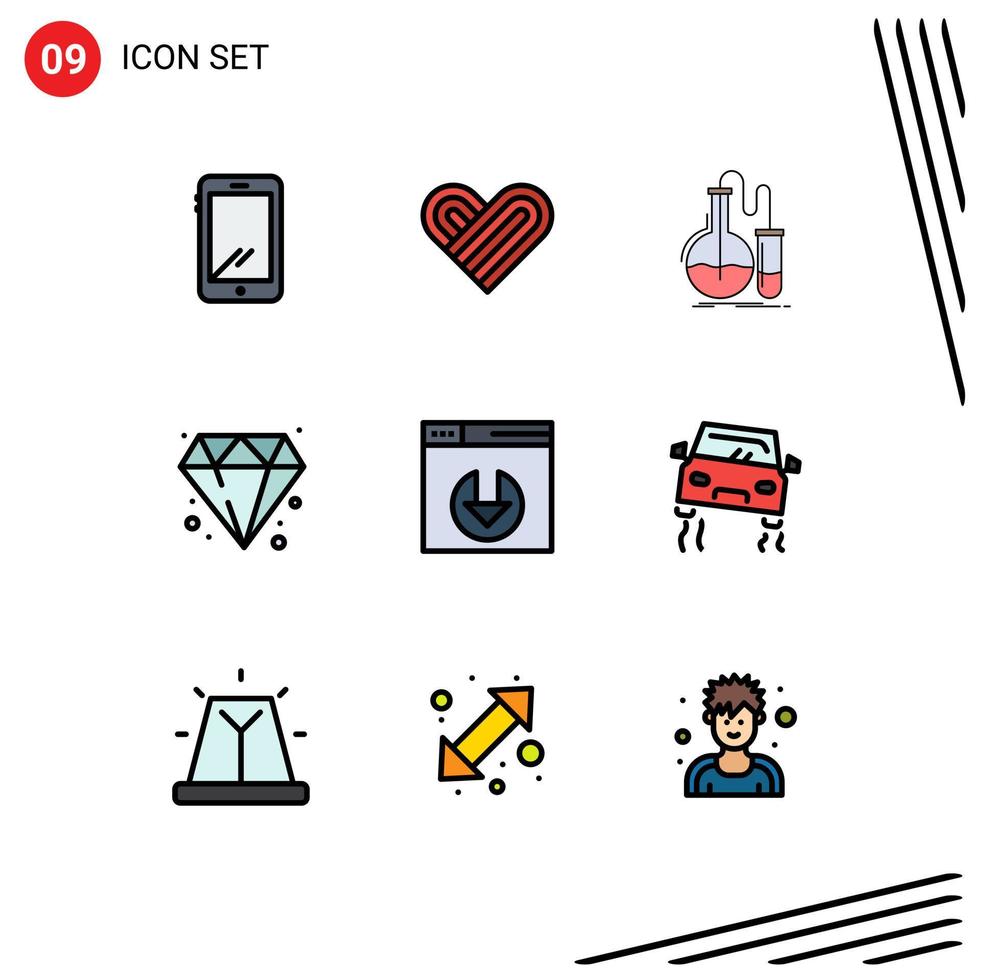 9 Universal Filledline Flat Color Signs Symbols of server download wedding analysis jewelry test Editable Vector Design Elements