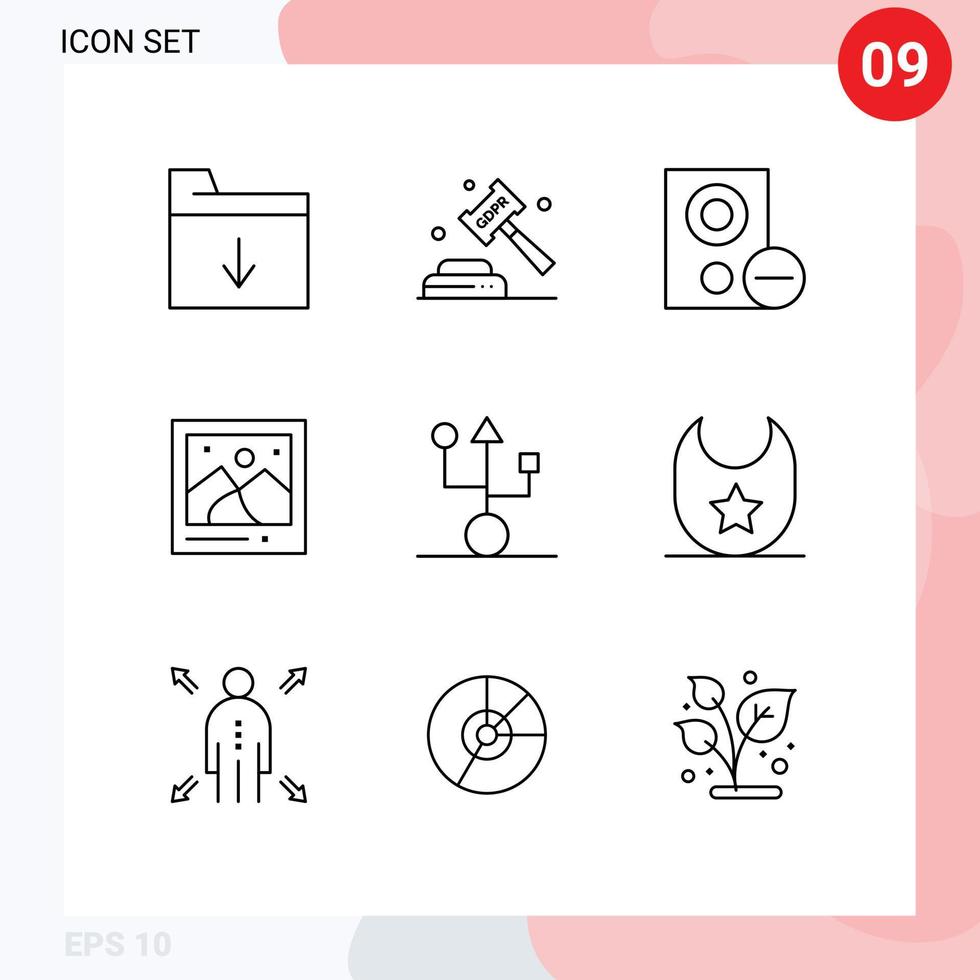 Pack of 9 Modern Outlines Signs and Symbols for Web Print Media such as computers photo computers landmark remove Editable Vector Design Elements