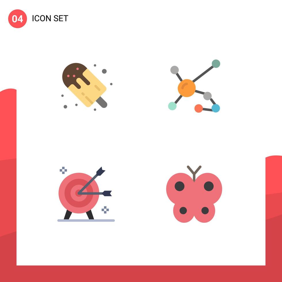 Set of 4 Vector Flat Icons on Grid for candy genetic popsicle biochemistry arrow Editable Vector Design Elements