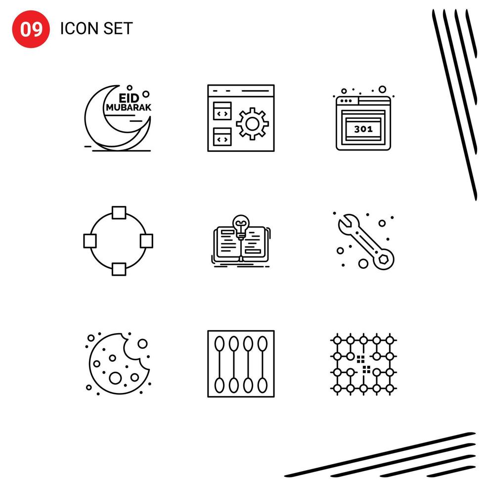 Outline Pack of 9 Universal Symbols of idea points development path error Editable Vector Design Elements