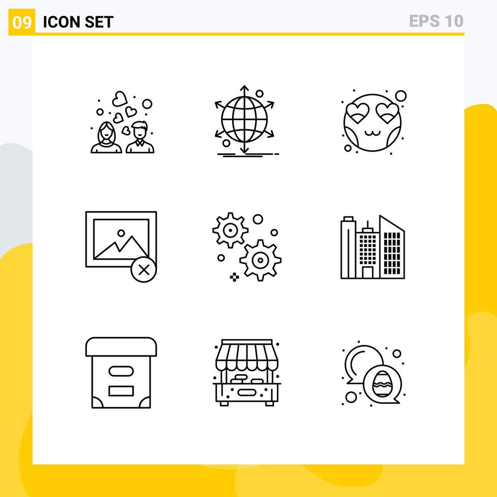 Pictogram Set of 9 Simple Outlines of business photo web image smiley Editable Vector Design Elements