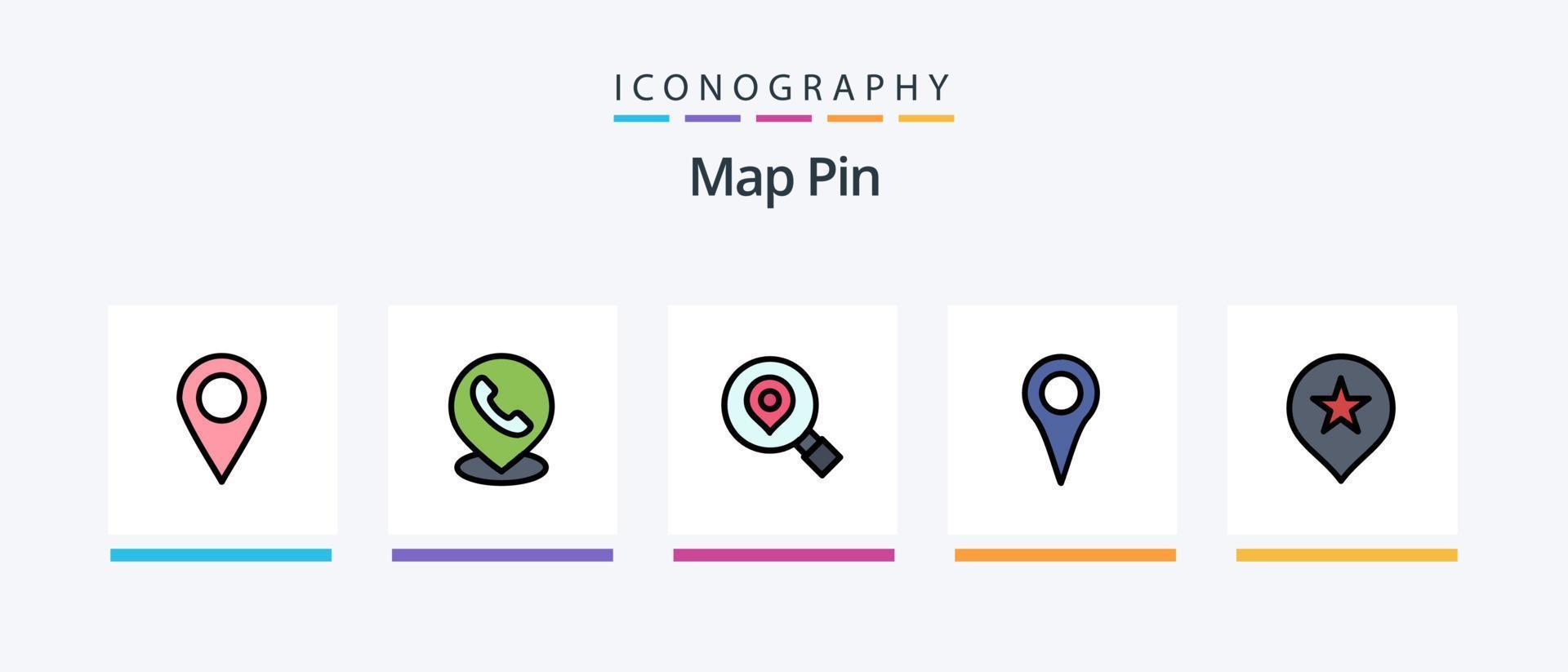 Map Pin Line Filled 5 Icon Pack Including . pin. pin. marker. way. Creative Icons Design vector