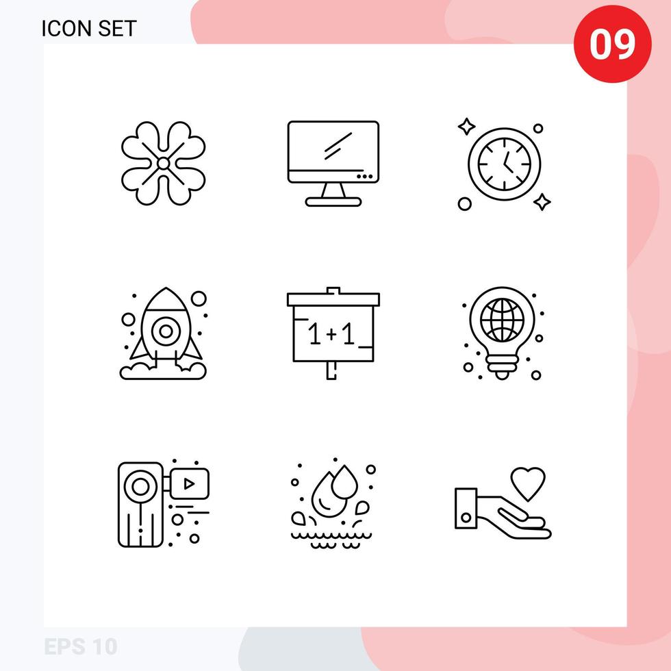 9 User Interface Outline Pack of modern Signs and Symbols of school education pc space cosmos Editable Vector Design Elements