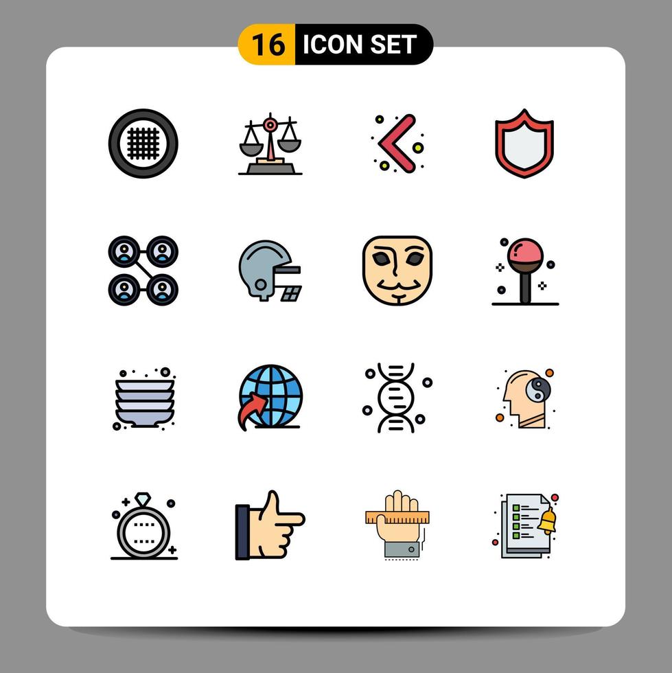 Mobile Interface Flat Color Filled Line Set of 16 Pictograms of american friends arrow connections protection Editable Creative Vector Design Elements