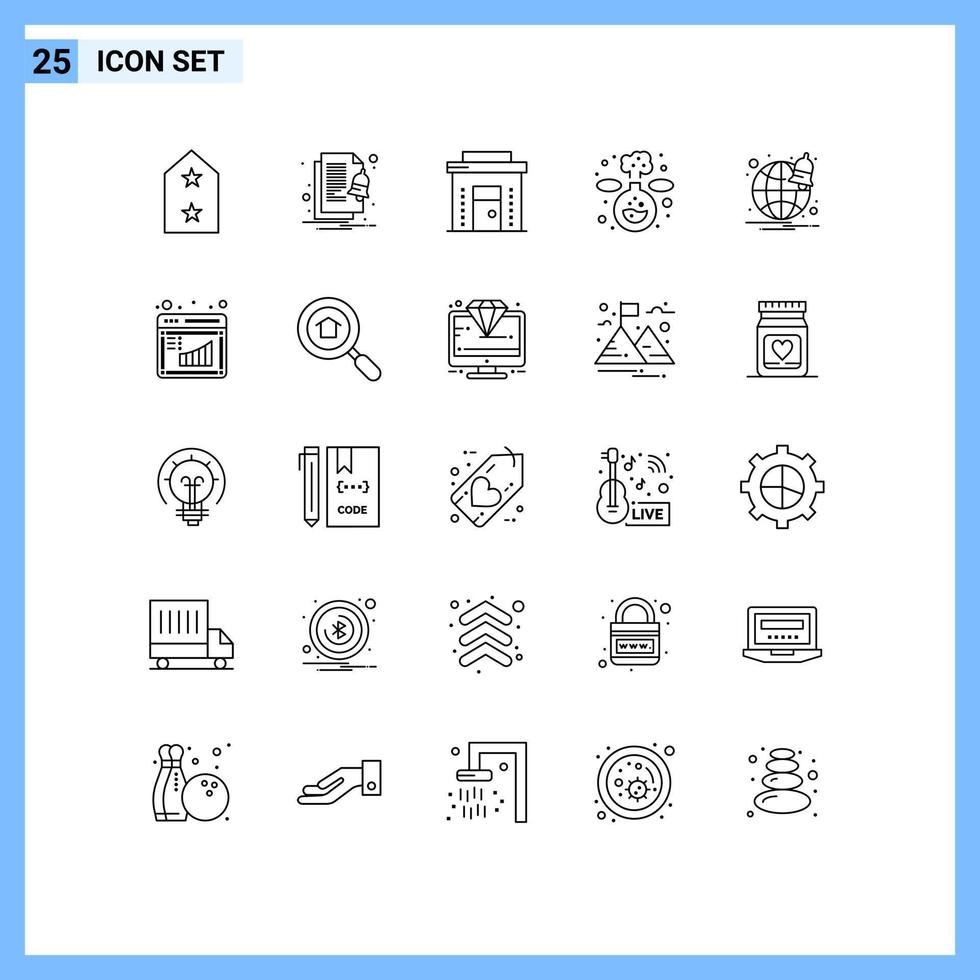 Mobile Interface Line Set of 25 Pictograms of notification lab business experiment shop Editable Vector Design Elements